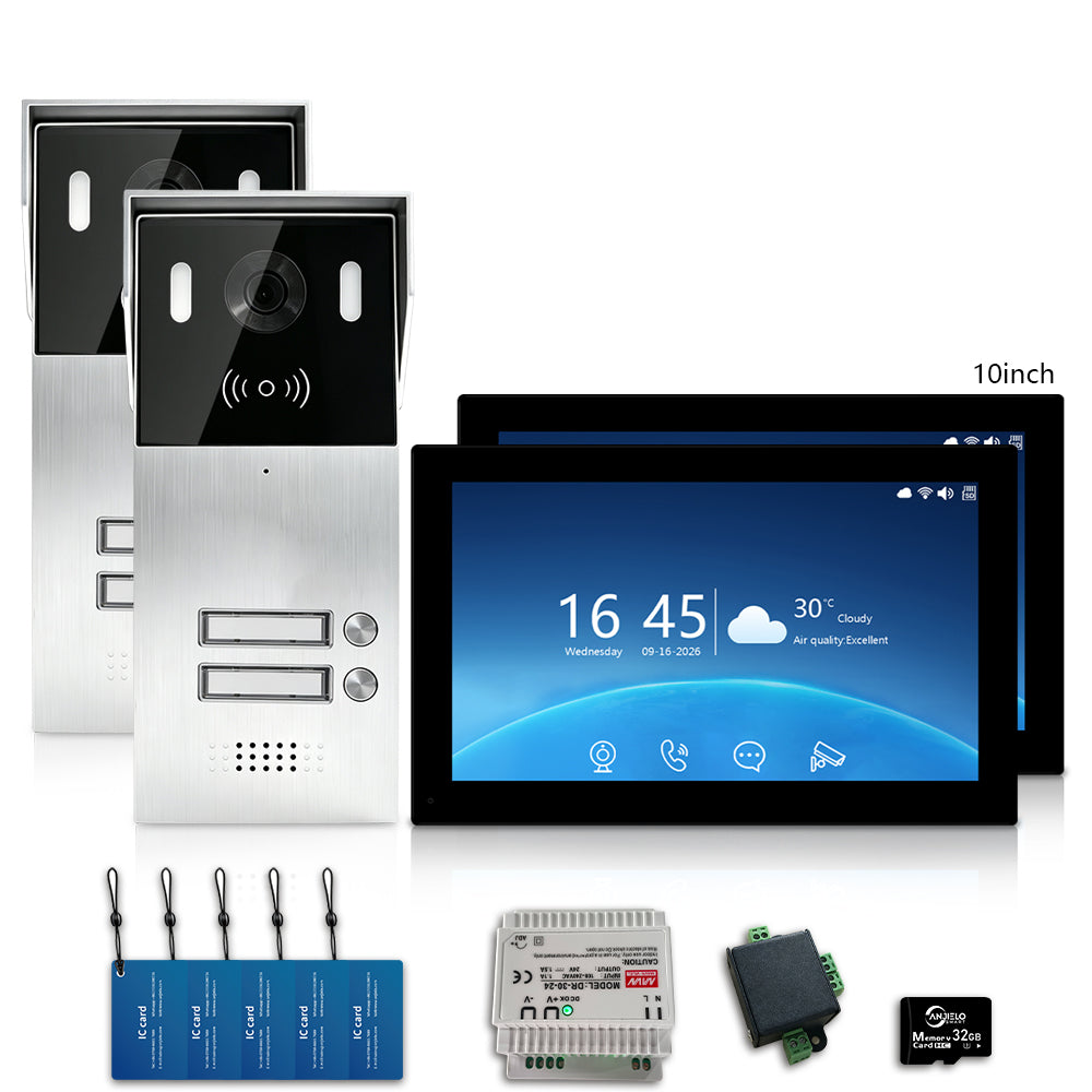 Anjielo 2-Wire Multi-Tenant Video Intercom System with Tuya App, 7/10-Inch Touch Screen, 2MP CMOS, IP65 Doorbell & 128GB TF Card