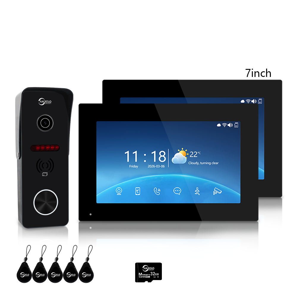 Anjielo 1080P 4 Wire Video Doorbell Intercom System 7/10 Inch Monitor Photo Frame with Motion Decetion Unlock by IC Card Monitor Tuya App for Villa