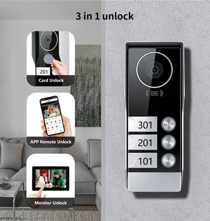 Anjielo 2 WIre Video Intercom Systems with 7/10 inch Video Monitor Video Doorbell VIdeo Doorphone Intercom for 1/2/3/4 Household