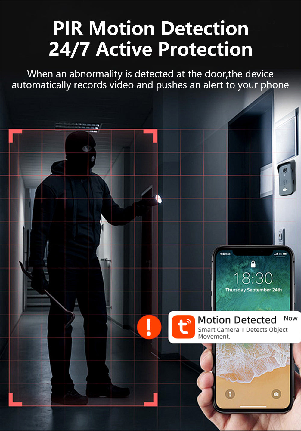 WiFi Halow 7-inch Tuya Wireless Video Intercom with Anti-Tamper Alarm and PIR Human Body Sensor for 24/7 Active Protection