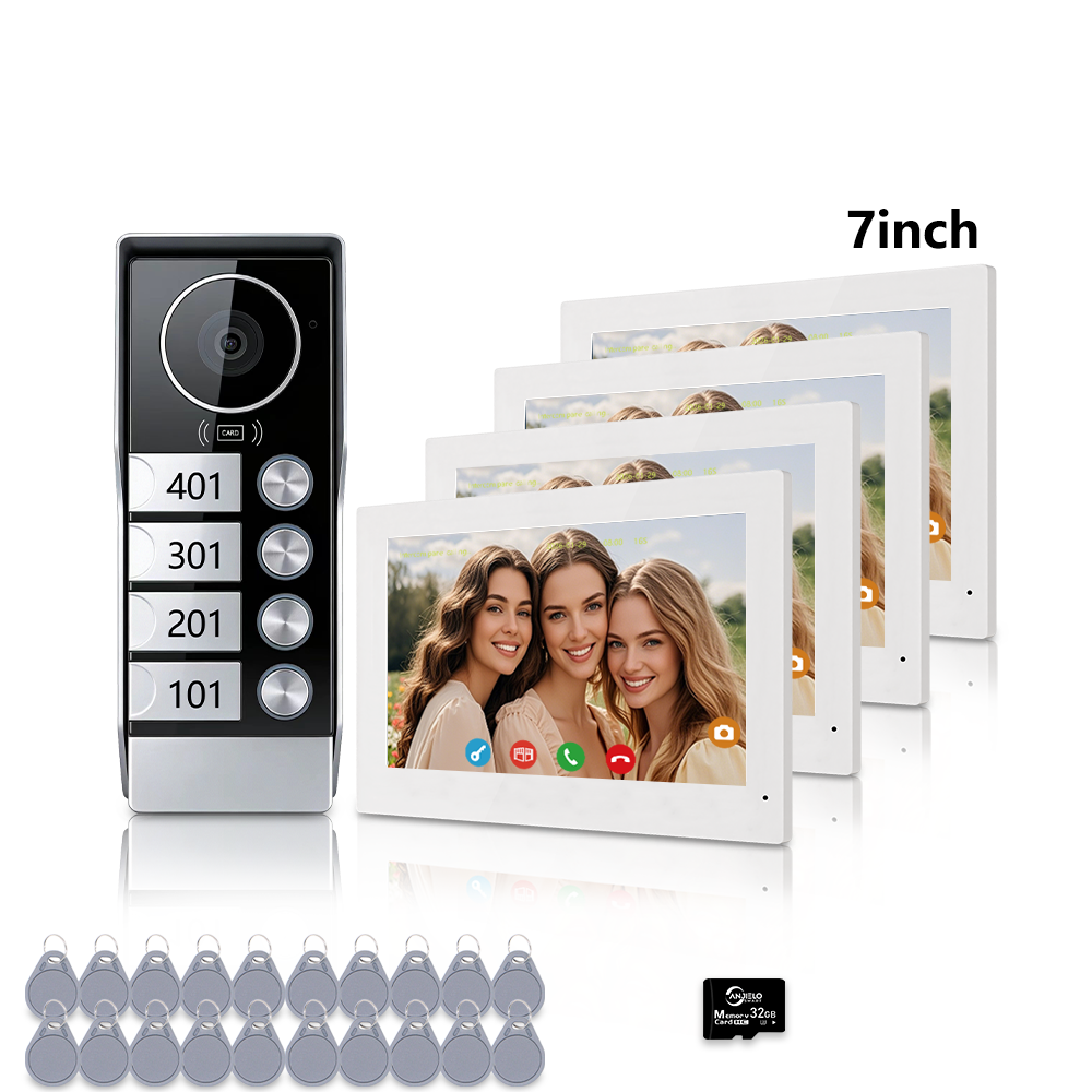 Anjielo 2 WIre Video Intercom Systems with 7/10 inch Video Monitor Video Doorbell VIdeo Doorphone Intercom for 1/2/3/4 Household