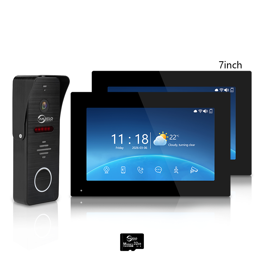 Anjielo 1080P 4 Wire Video Intercom System Photo Frame Background Music with Motion Detection for Home Apartment
