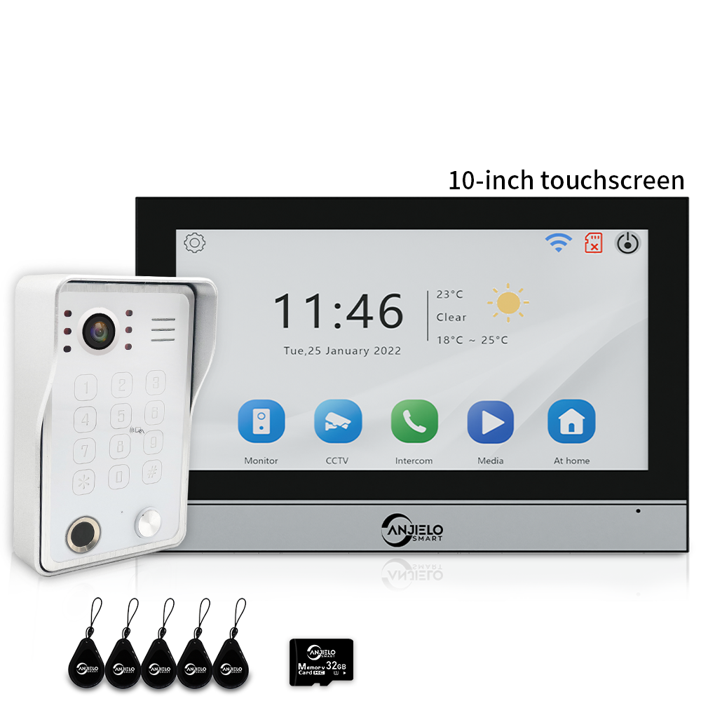 Anjielo 7/10 Inch 4 Wire WiFi Video Intercom System with 5-in-1 Unlock Fingerprint RFID Password App for Home Apartment