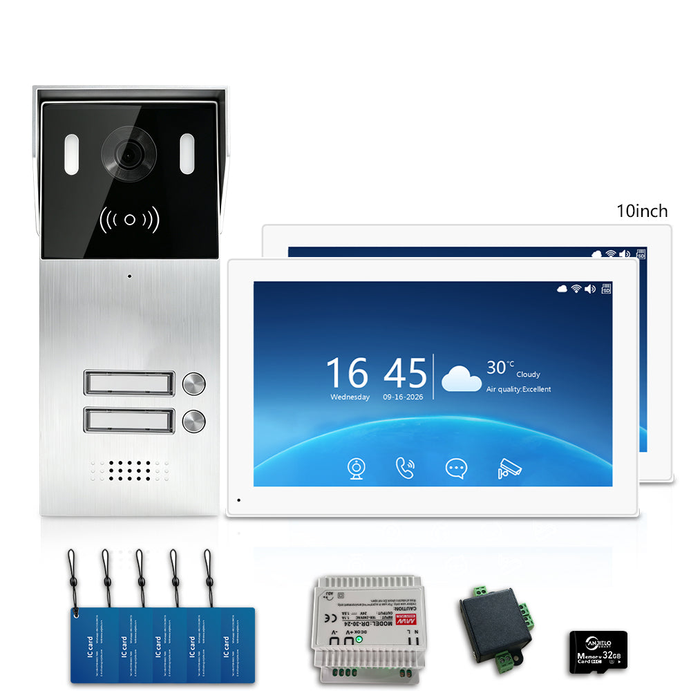 Anjielo 2-Wire Multi-Tenant Video Intercom System with Tuya App, 7/10-Inch Touch Screen, 2MP CMOS, IP65 Doorbell & 128GB TF Card