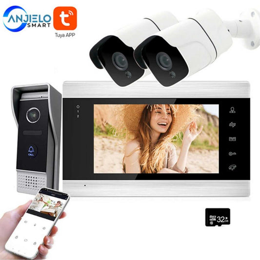 Système d'interphone vidéo pour maison intelligente 7 "Moniteur à écran couleur grand angle 1080P / 960P FHD Sonnette Tuya App Télécommande Déverrouillage 