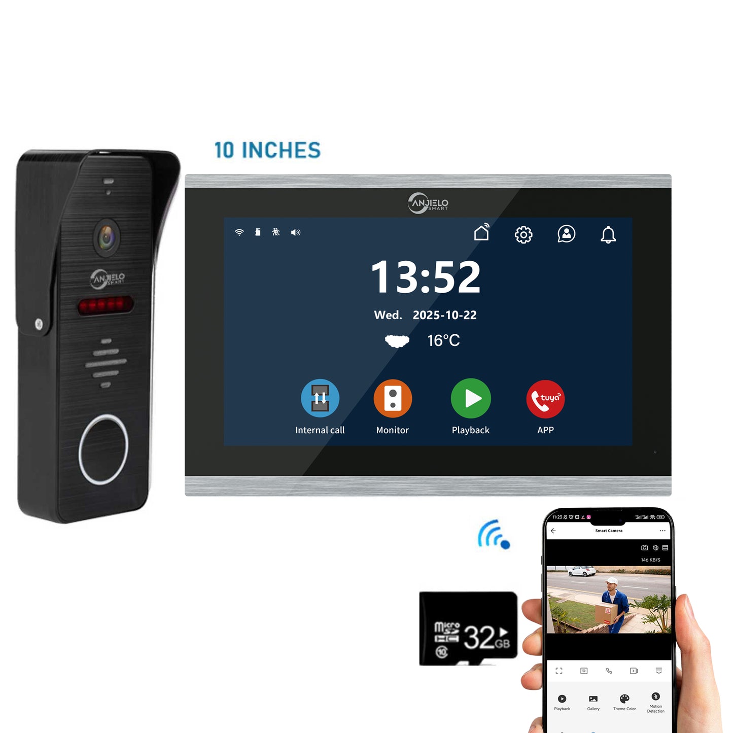 New Tuya 7/10 Inch Video Wifi Intercom Tuya Smart Home Wired video doorbell System 1080P 148°Doorbell Camera Full Touch Monitor