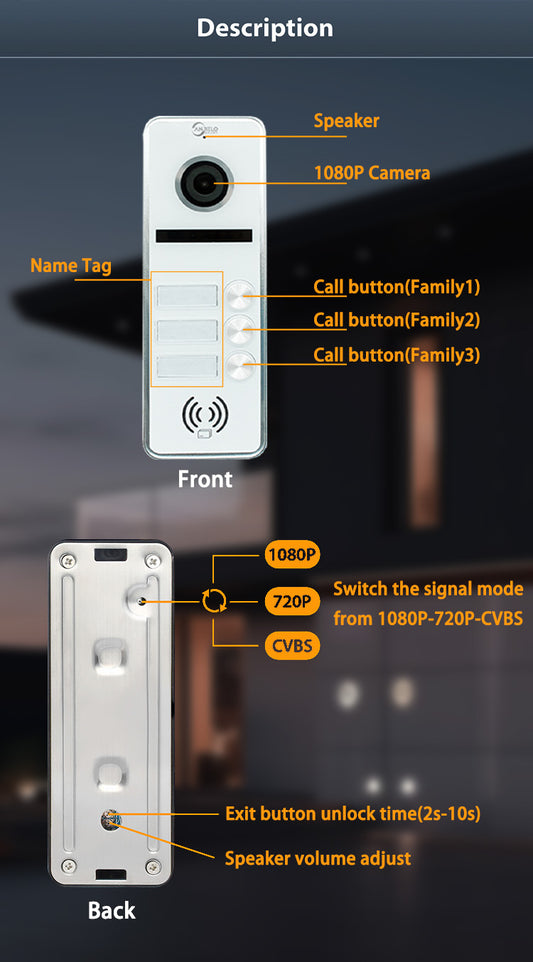 Anjielo Smart Touch Monitor Interphone vidéo 7 pouces 2 portes ou 3 portes pour appartement