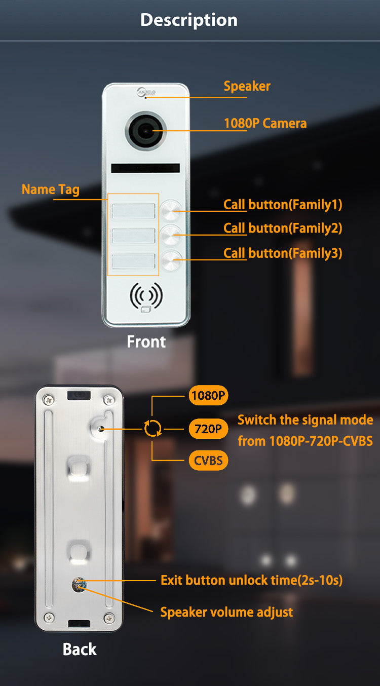 Anjielo Smart Screen Touch button 7 inch 2-door or 3-door Doorbell Video intercom System For Apartment