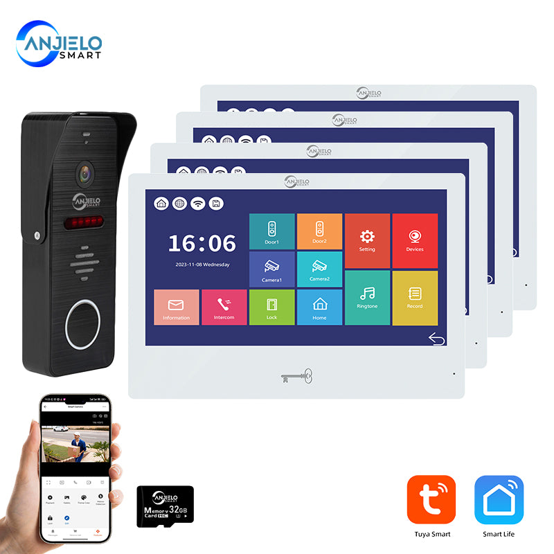 Anjielo Tuya 10 Inch Touch Screen Monitor Smart Home with 1080P 160°Wide View Angle Doorbell Camera Video Intercom System For Home