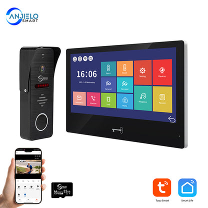 Anjielo Tuya 10 Inch Touch Screen Monitor Smart Home with 1080P 160°Wide View Angle Doorbell Camera Video Intercom System For Home