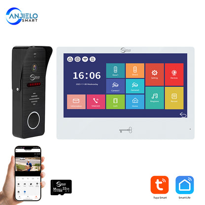 Anjielo Tuya 10 Inch Touch Screen Monitor Smart Home with 1080P 160°Wide View Angle Doorbell Camera Video Intercom System For Home