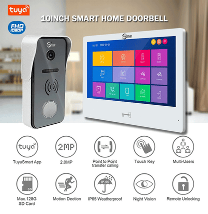 Anjielo 10 Inch Tuya Smart Video Intercom System, 1080P FHD Wired Video Door Phone, IP65 Waterproof Outdoor Station, Motion Detection, Night Vision, Remote Unlock for Villa Apartment