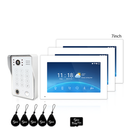Anjielo 7/10 Inch 4-Wire Video Intercom System Photo Frame Video Doorbell, 5-in-1 Unlocking (Fingerprint/IC Card/Password/App/Key) with Motion Detection, Tuya APP Remote Control, IR Night Vision, for Apartment Villa Home
