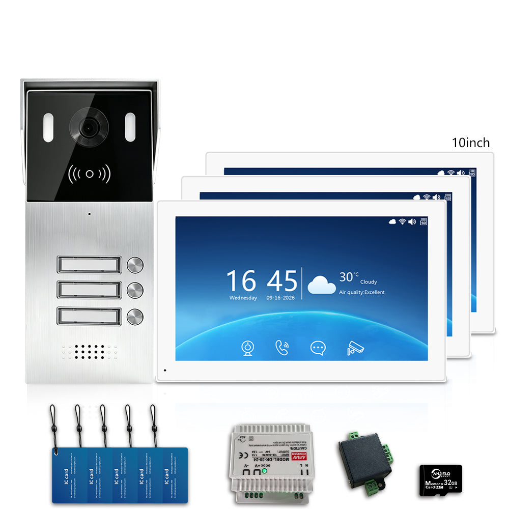 Anjielo 2-Wire Multi-Tenant Video Intercom System with Tuya App, 7/10-Inch Touch Screen, 2MP CMOS, IP65 Doorbell & 128GB TF Card