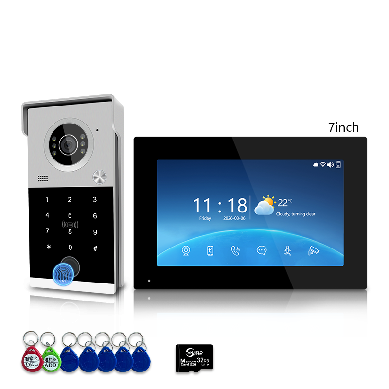 Anjielo 4-Line Video Intercom System with 7/10 inch Touch Monitor, Digital Photo Frame, Music Playback, 5-in-1 Unlock (Fingerprint/Password/ID Card/Indoor Unit/Tuya App), Motion Detection & Infrared Night Vision for Villa Home
