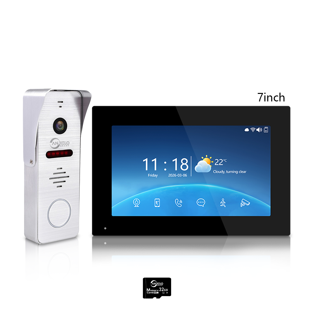 Anjielo 1080P 4 Wire Video Intercom System Photo Frame Background Music with Motion Detection for Home Apartment