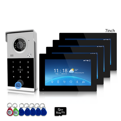 Anjielo 4 Wire Video Intercom System with 7/10 inch Touch Monitor, Digital Photo Frame, Music Playback, 5-in-1 Unlock (Fingerprint/Password/ID Card/Indoor Unit/Tuya App), Motion Detection & Infrared Night Vision for Villa Home