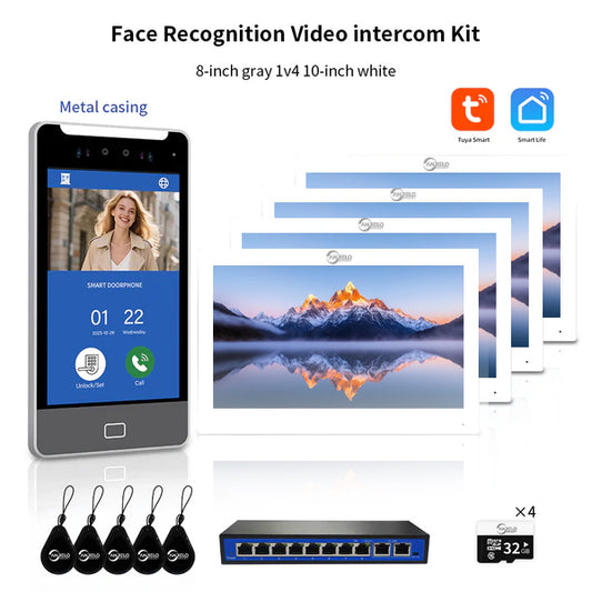 Anjielo Tuya Smart  AI facial recognition building IP video intercom system, 5-in-1 Unlock and Connect Multiple Monitors Integrated Solution, suitable for villas/hotels and communities