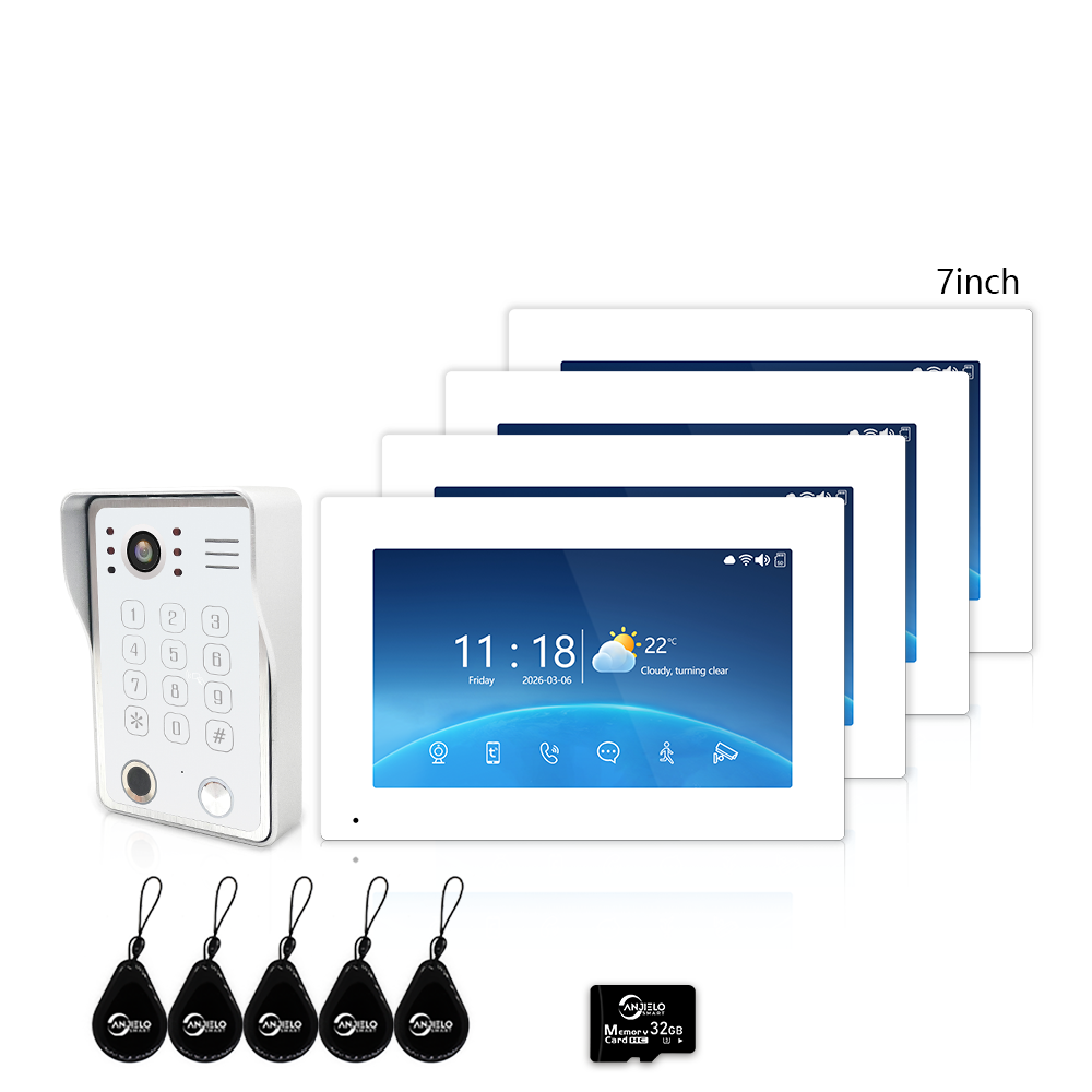 Anjielo 7/10 Inch 4-Wire Video Intercom System Photo Frame Video Doorbell, 5-in-1 Unlocking (Fingerprint/IC Card/Password/App/Key) with Motion Detection, Tuya APP Remote Control, IR Night Vision, for Apartment Villa Home