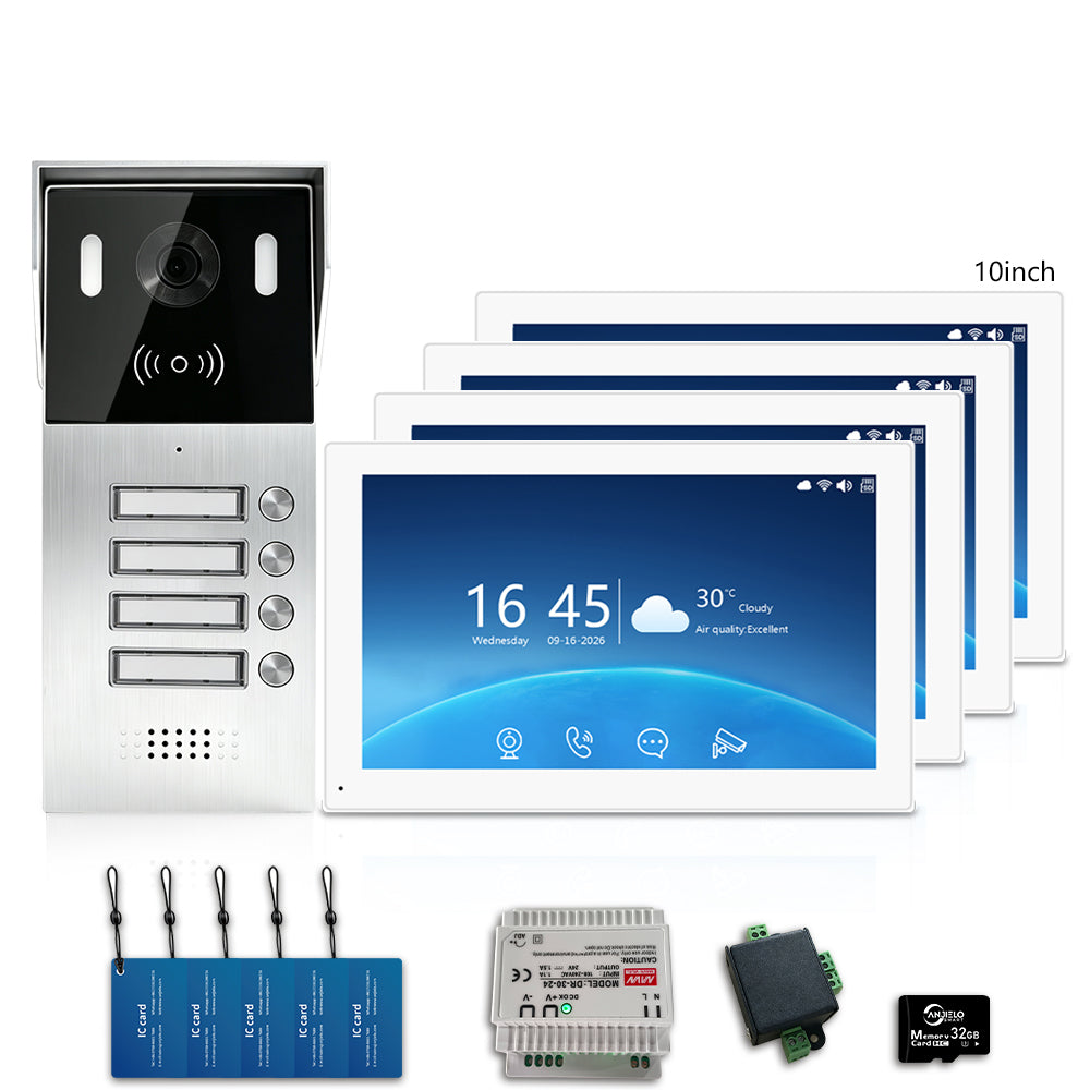 Anjielo 2-Wire Multi-Tenant Video Intercom System with Tuya App, 7/10-Inch Touch Screen, 2MP CMOS, IP65 Doorbell & 128GB TF Card