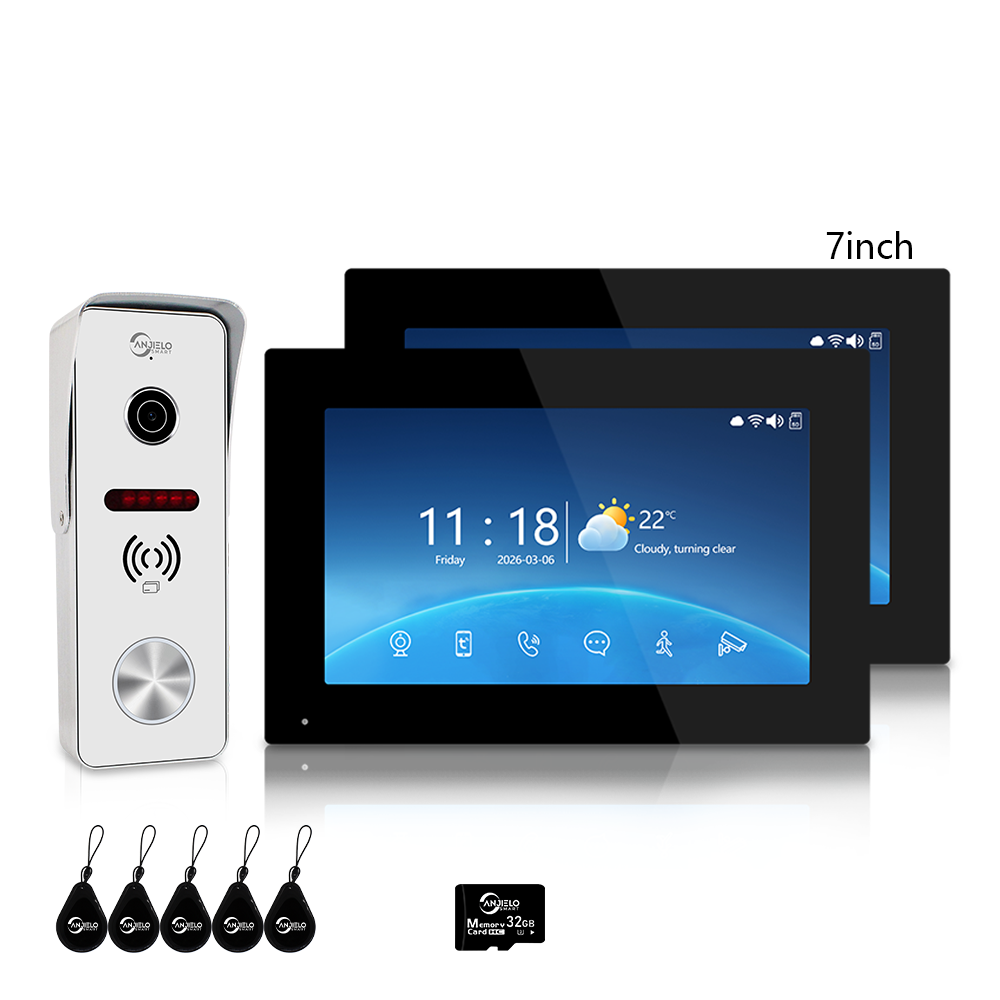 Anjielo 1080P 4 Wire Video Doorbell Intercom System 7/10 Inch Monitor Photo Frame with Motion Decetion Unlock by IC Card Monitor Tuya App for Villa