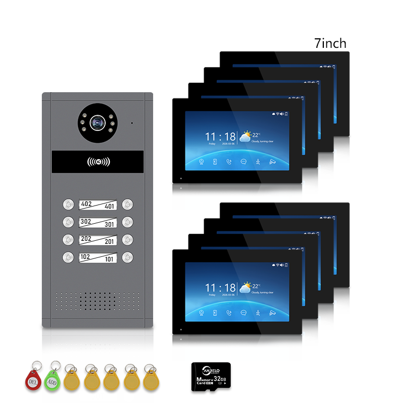 Anjielo 7/10 Inch WiFi Smart Video Doorbell Multi‑Family Apartment Intercom System Two‑Way Audio & Remote Unlock Digital Photo Frame & Background Music Tuya App Control IP65 Weatherproof
