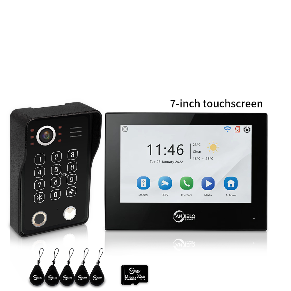 Anjielo 7/10 Inch 4 Wire WiFi Video Intercom System with 5-in-1 Unlock Fingerprint RFID Password App for Home Apartment