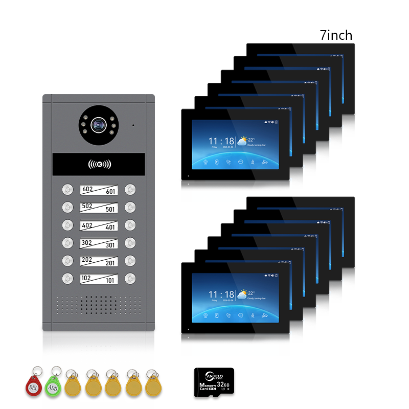 Anjielo 7/10 Inch WiFi Smart Video Doorbell Multi‑Family Apartment Intercom System Two‑Way Audio & Remote Unlock Digital Photo Frame & Background Music Tuya App Control IP65 Weatherproof