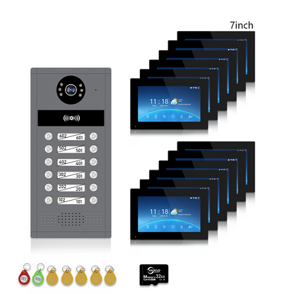 Anjielo 7/10 Inch WiFi Smart Video Doorbell Multi‑Family Apartment Intercom System Two‑Way Audio & Remote Unlock Digital Photo Frame & Background Music Tuya App Control IP65 Weatherproof