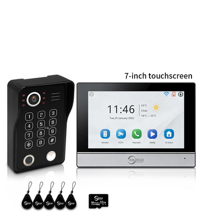 Anjielo 7/10 Inch 4 Wire WiFi Video Intercom System with 5-in-1 Unlock Fingerprint RFID Password App for Home Apartment