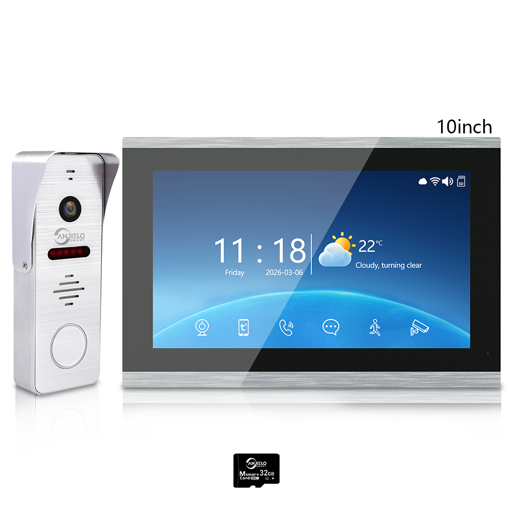 Anjielo 1080P 4 Wire Video Intercom System Photo Frame Background Music with Motion Detection for Home Apartment