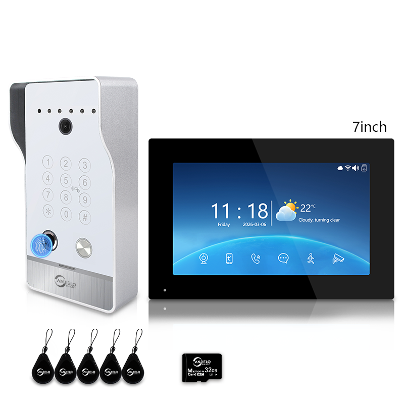 Anjielo Smart Video Doorbell Intercom System with 5-in-1 Unlocking – Fingerprint, Password, RFID Card, Touchscreen & Tuya App Unlock for Apartment or Villa|