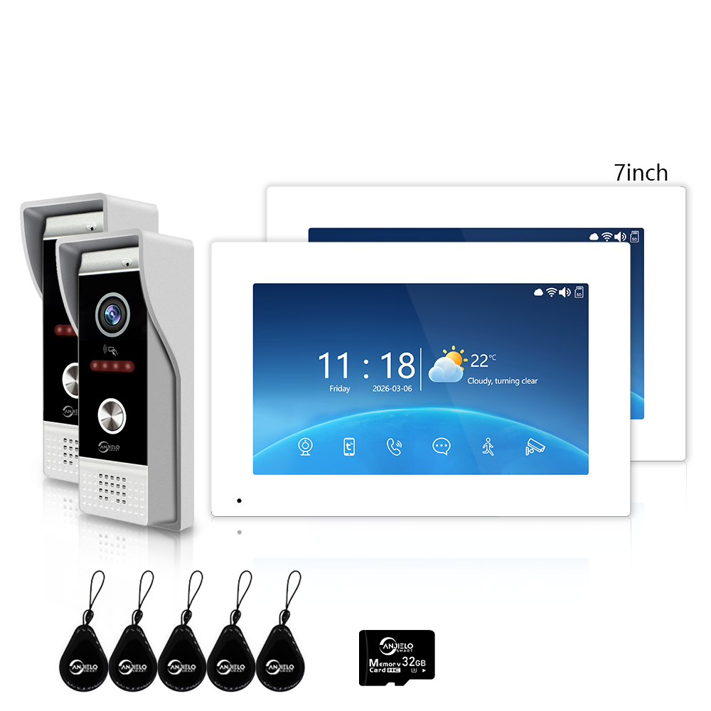 Anjielo 4 Wire 1080P Video Intercom System / 7/10 Inch Photo Frame Display, Infrared Night Vision WiFi Video Doorbell, Tuya Smart Doorphone RFID Access Control, 3-in-1 Unlocking (IC Card/Indoor Monitor/App) for Villa Apartment