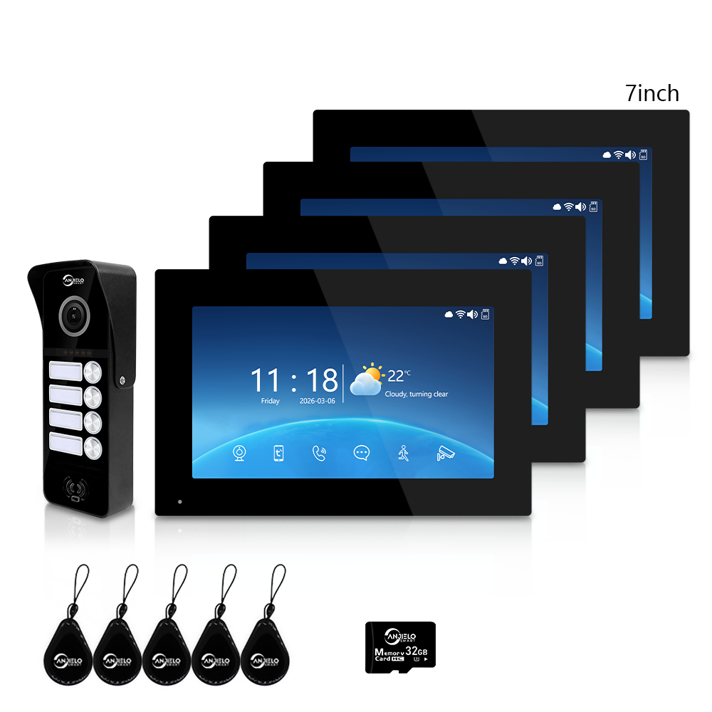 Anjielo Newest 4 Wire Video Door Phone Intercom System with Photo Frame Background Music for 2/3/4 Household