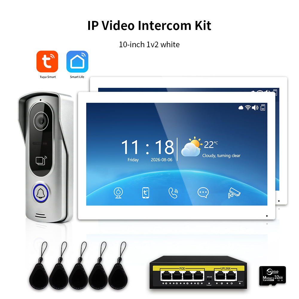 Anjielo IP HD Video Intercom System with Tuya App – 7/10.1-Inch Touch Screen, AHD 2.0MP Camera, RFID Unlock for Villa & Apartment