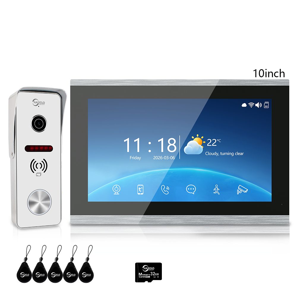 Anjielo 1080P 4 Wire Video Doorbell Intercom System 7/10 Inch Monitor Photo Frame with Motion Decetion Unlock by IC Card Monitor Tuya App for Villa