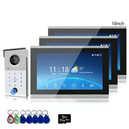 Anjielo 4 Wire Video Intercom System with 7/10 inch Touch Monitor, Digital Photo Frame, Music Playback, 5-in-1 Unlock (Fingerprint/Password/ID Card/Indoor Unit/Tuya App), Motion Detection & Infrared Night Vision for Villa Home