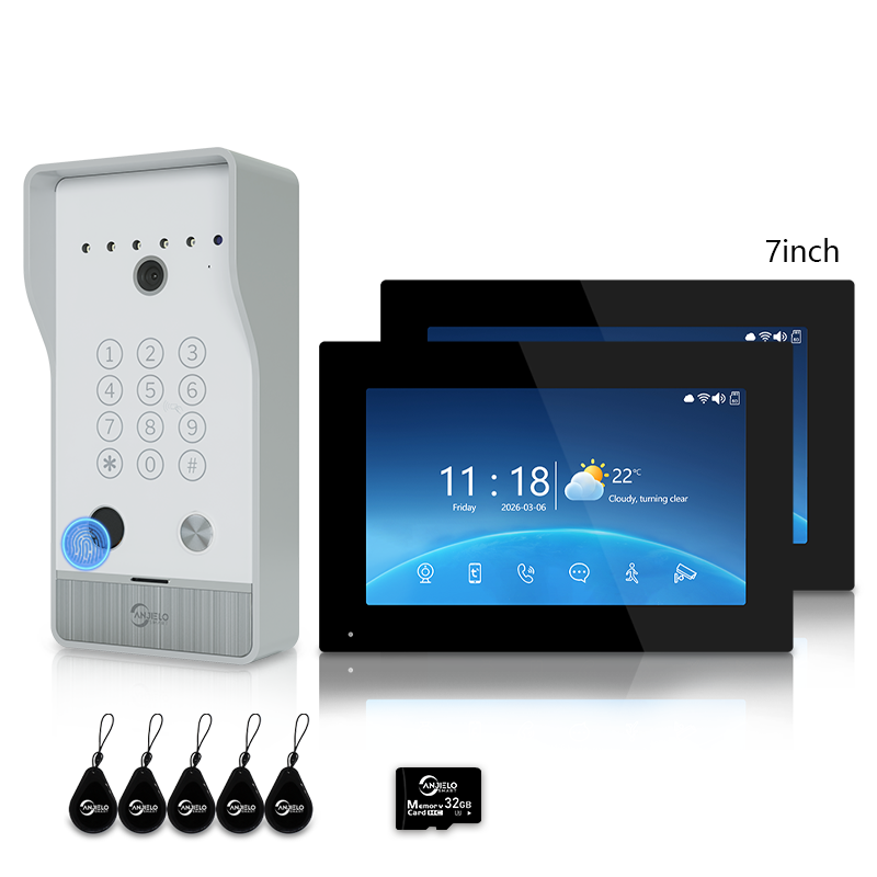Anjielo Smart Video Doorbell Intercom System with 5-in-1 Unlocking – Fingerprint, Password, RFID Card, Touchscreen & Tuya App Unlock for Apartment or Villa|