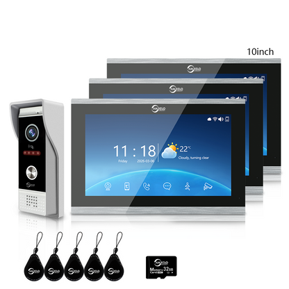 Anjielo 4 Wire 1080P Video Intercom System / 7/10 Inch Photo Frame Display, Infrared Night Vision WiFi Video Doorbell, Tuya Smart Doorphone RFID Access Control, 3-in-1 Unlocking (IC Card/Indoor Monitor/App) for Villa Apartment