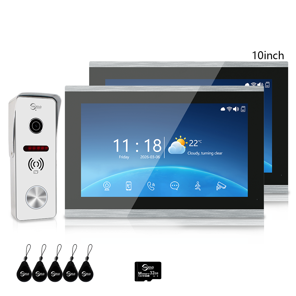 Anjielo 1080P 4 Wire Video Doorbell Intercom System 7/10 Inch Monitor Photo Frame with Motion Decetion Unlock by IC Card Monitor Tuya App for Villa