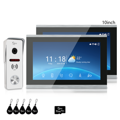 Anjielo 1080P 4 Wire Video Doorbell Intercom System 7/10 Inch Monitor Photo Frame with Motion Decetion Unlock by IC Card Monitor Tuya App for Villa