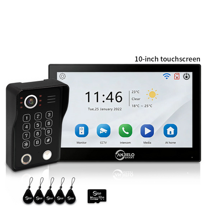 Anjielo 7/10 Inch 4 Wire WiFi Video Intercom System with 5-in-1 Unlock Fingerprint RFID Password App for Home Apartment