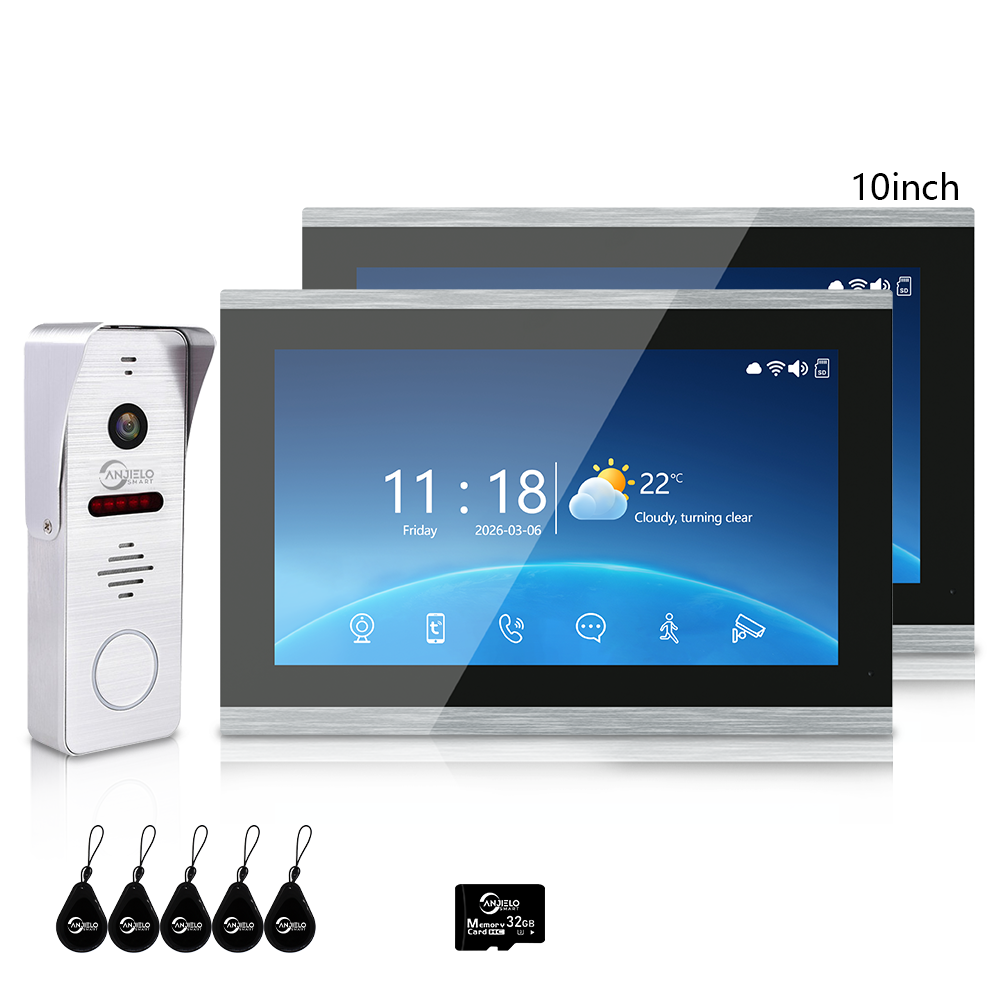 Anjielo 1080P 4 Wire Video Intercom System Photo Frame Background Music with Motion Detection for Home Apartment