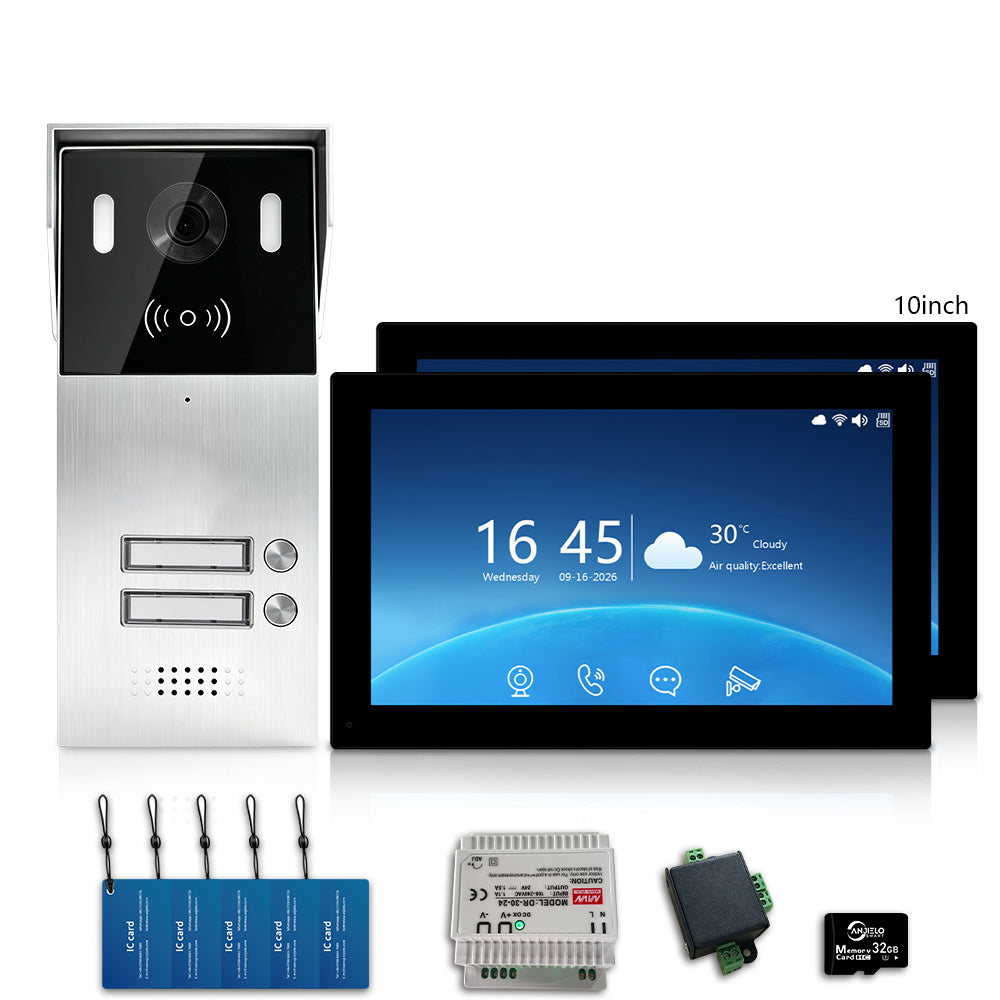 Anjielo 2-Wire Multi-Tenant Video Intercom System with Tuya App, 7/10-Inch Touch Screen, 2MP CMOS, IP65 Doorbell & 128GB TF Card