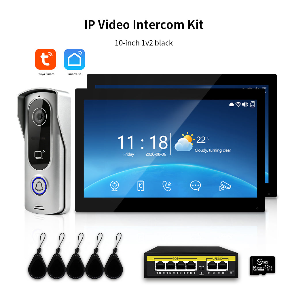 Anjielo IP HD Video Intercom System with Tuya App – 7/10.1-Inch Touch Screen, AHD 2.0MP Camera, RFID Unlock for Villa & Apartment