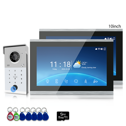 Anjielo 4-Line Video Intercom System with 7/10 inch Touch Monitor, Digital Photo Frame, Music Playback, 5-in-1 Unlock (Fingerprint/Password/ID Card/Indoor Unit/Tuya App), Motion Detection & Infrared Night Vision for Villa Home