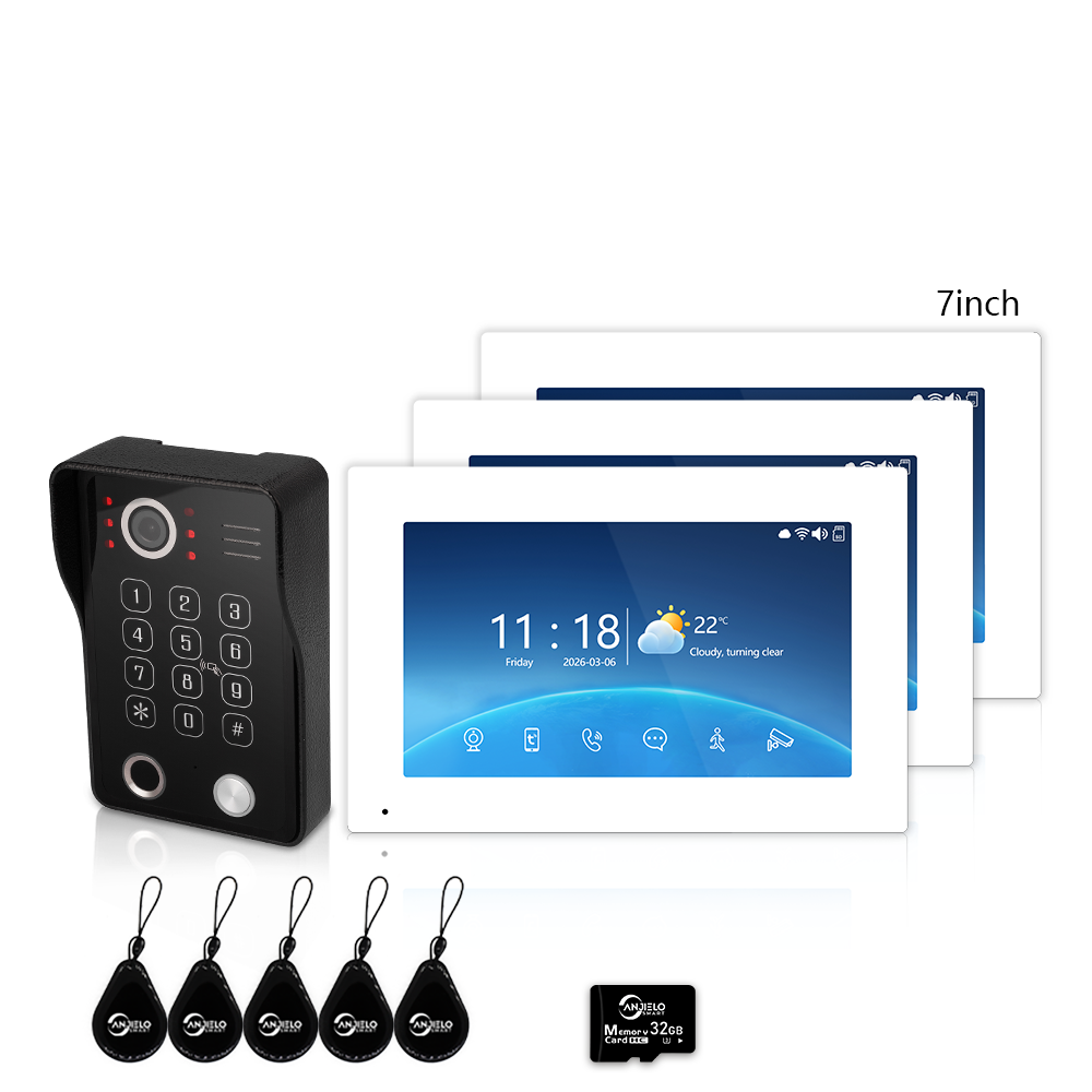 Anjielo 7/10 Inch 4-Wire Video Intercom System Photo Frame Video Doorbell, 5-in-1 Unlocking (Fingerprint/IC Card/Password/App/Key) with Motion Detection, Tuya APP Remote Control, IR Night Vision, for Apartment Villa Home