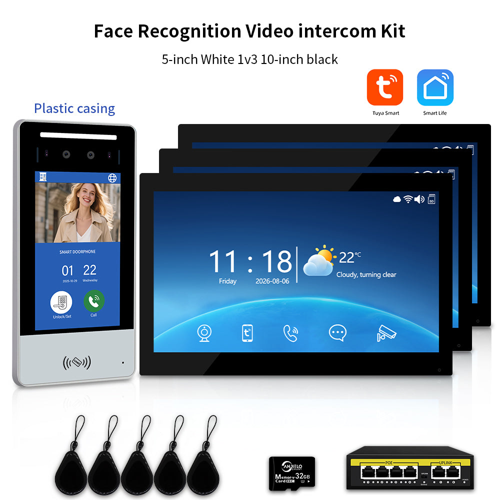 Anjielo IP Video Intercom System with AI Face Recognition, Tuya Smart WiFi, 5-in-1 Unlock, 1080P HD Night Vision & Multi-Story Villa Access Control for Apartment & Building Security