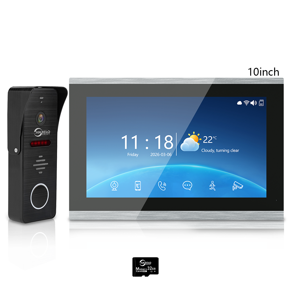 Anjielo 1080P 4 Wire Video Intercom System Photo Frame Background Music with Motion Detection for Home Apartment