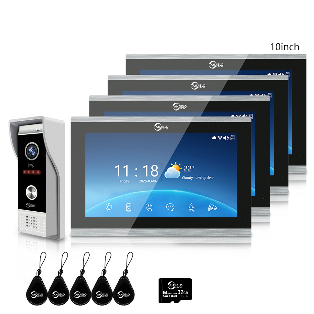 Anjielo 4 Wire 1080P Video Intercom System / 7/10 Inch Photo Frame Display, Infrared Night Vision WiFi Video Doorbell, Tuya Smart Doorphone RFID Access Control, 3-in-1 Unlocking (IC Card/Indoor Monitor/App) for Villa Apartment